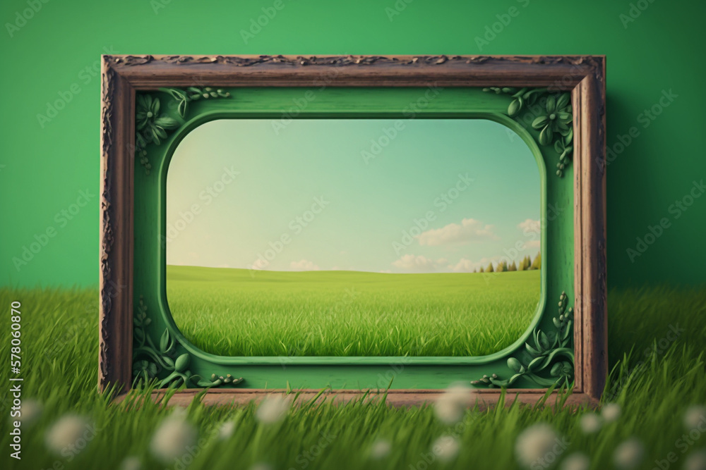 Poster frame with empty space on summer green nature background generative ai