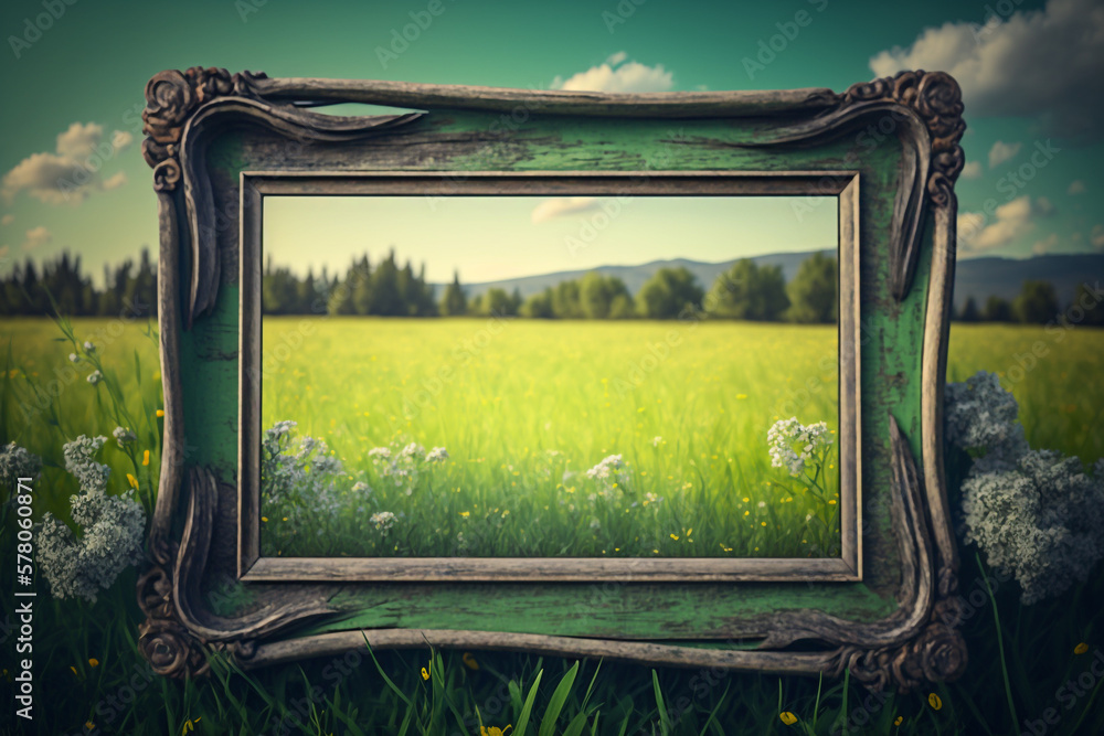 Poster frame with empty space on summer green nature background generative ai
