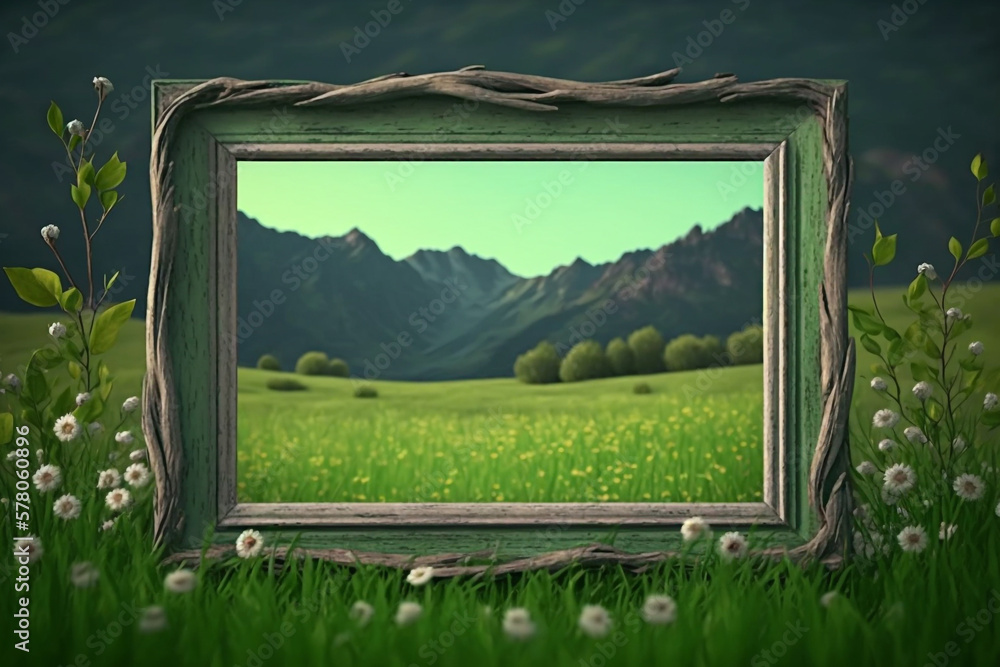 Poster frame with empty space on summer green nature background generative ai