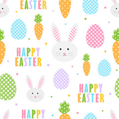 Seamless pattern Easter Bunny eggs carrot vector illustration