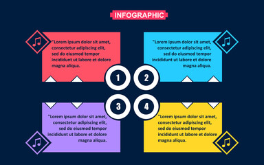 Music design elements, Vector infographic template. Data visualization with four steps and options.