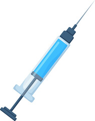 Syringe with blue liquid, syringes.concepts medical supplies. First aid kit, pharmacy drugs. Medical tools vector illustration set. Medical aid healthcare.