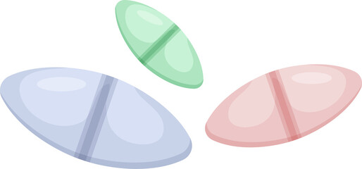 blue-green oval grain painkillers and anti-inflammatory tablets.concepts medical supplies. First aid kit, pharmacy drugs. Medical tools vector illustration set. Medical aid healthcare.