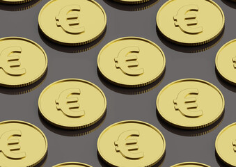 Golden euro coin seamless pattern. 3d illustration.