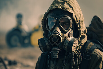 man in gas mask,chemical warfare Generative AI