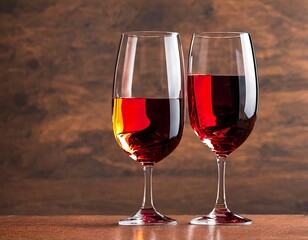 red wine and glass of white and black grapes on a wooden background.