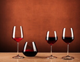 red wine and glass of white and black grapes on a wooden background.