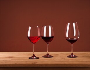 red wine and glass of white and black grapes on a wooden background.