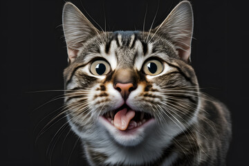 Portrait funny cat with a tongue photography made with Generative AI