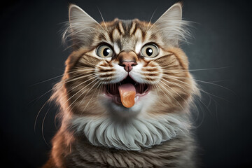 Fototapeta premium Portrait funny cat with a tongue photography made with Generative AI