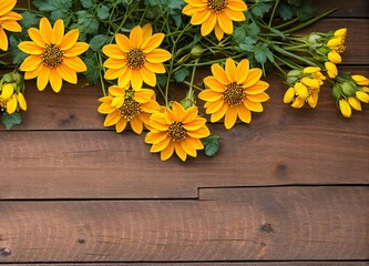 beautiful flowers on wooden background