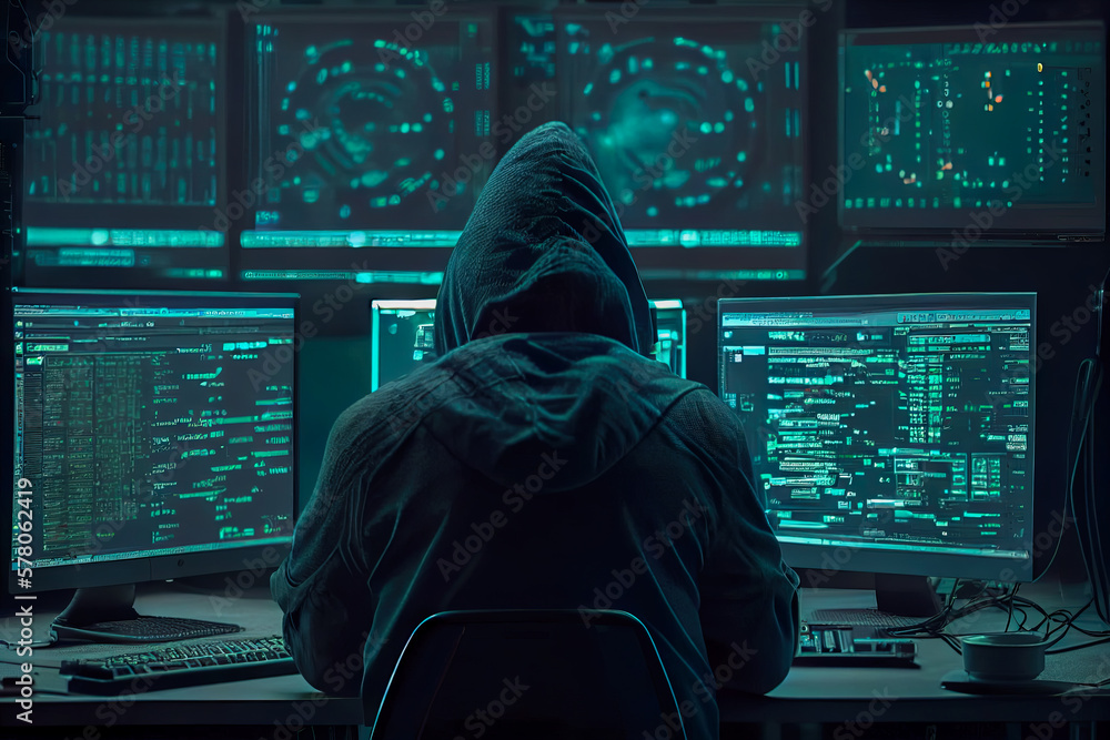 Poster monitors for hacking computers. generative ai, generative, ai