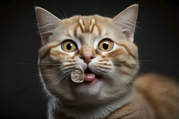 Portrait funny cat with a tongue photography made with Generative AI