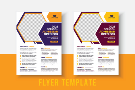 kids school admission flyer template. Flyer brochure cover template for Kids back to school education admission layout design. Creative and modern kids admission education poster, brochure layout.