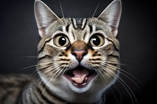 Portrait funny cat with a tongue photography made with Generative AI