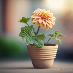 Dahlia plant in a pot on light pastel background created with Generative AI Technology