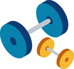 Gym equipment. Fitness sport, heavy weight barbell and bodybuilding. Wellness equipment, fit exercise or training iron lift. Isolated vector illustration set.Interchangeable wheel dumbbells, 