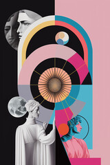 Fototapeta premium Minimal Abstract Surreal Geometric Colorful Collage Generative AI