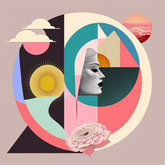 Minimal Abstract Surreal Geometric Colorful Pastel Collage Generative AI