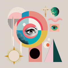 Obraz premium Minimal Abstract Surreal Geometric Colorful Pastel Collage Generative AI