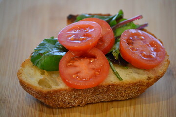 Healthy Italian bruschetta  with tomatoes and basil