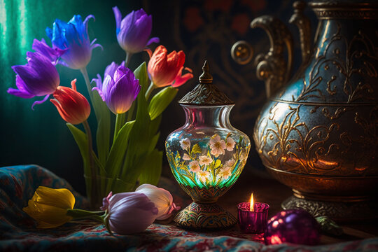tulips in a vase at Nowruz Persian new year
