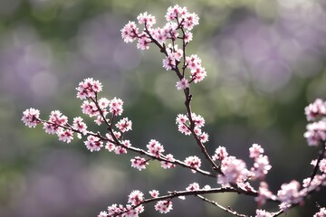Obraz premium spring pink flowers on tree branches, spring blossom wallpaper, bokeh blurry background, Generative AI