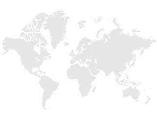 World Map made of dots with transparent background and grouped continents