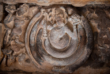 Sculpture of naga on the ceiling of Durga Temple in Aihole, Karnataka, India