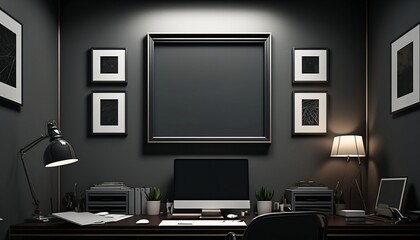 office room wall frame mockup