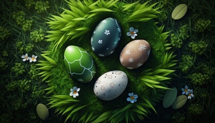 Easter eggs surrounded by grass. Generative AI