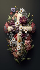 Floral cross isolated. Generative AI
