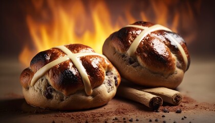Hot cross buns on table. Generative AI
