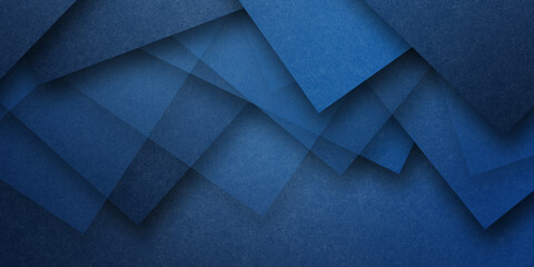 Obraz na płótnie Canvas Modern abstract blue background design with layers of textured white transparent material in triangle diamond and squares shapes in random geometric pattern