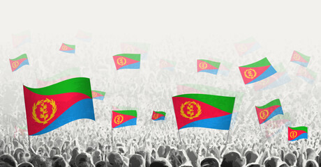 Abstract crowd with flag of Eritrea. Peoples protest, revolution, strike and demonstration with flag of Eritrea.
