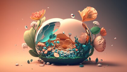 Stunning and Beautifully 3D Rendered Artwork of Bubble containing flower Generative AI
