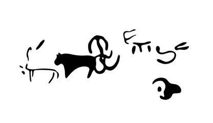 Vector illustration of rock paintings depicting domestic animals in a pasture. Prehistoric rock petroglyphs discovered in Armenia