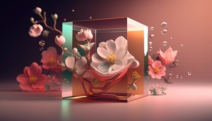 Stunning and Beautifully 3D Rendered Artwork of Flower Trapped in glass box Generative AI