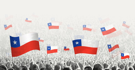 Abstract crowd with flag of Chile. Peoples protest, revolution, strike and demonstration with flag of Chile.