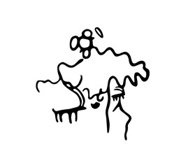 Vector illustration of rock paintings depicting domestic animals in a pasture. Prehistoric rock petroglyphs discovered in Armenia