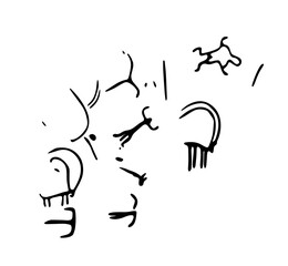 Vector illustration of rock paintings depicting domestic animals in a pasture. Prehistoric rock petroglyphs discovered in Armenia