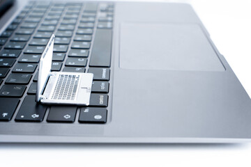 Tiny Toy Laptop Positioned on a Full-Size Notebook