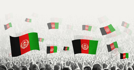 Abstract crowd with flag of Afghanistan. Peoples protest, revolution, strike and demonstration with flag of Afghanistan.