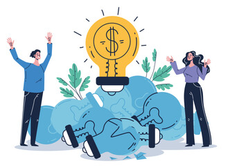 Idea concept lightbulb business success startup office people project. Vector graphic design element illustration

