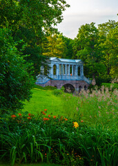 Marble bridge in summer light in Catherine park, Pushkin (Tsarskoe Selo), Saint Petersburg, Russia
