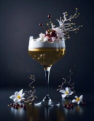  Cocktail with Creamy White Layers and Topped with Sweet Cherries