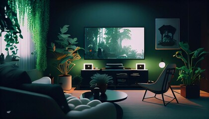 modern living room with big TV