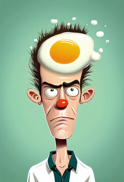 Cartoon Of An Embarrassed Humiliated Man Showing The Meaning Of The Phrase 'with Egg On Your Face', Computer Generative AI Stock Illustration Image