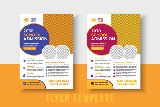 kids school admission flyer template. Flyer brochure cover template for Kids back to school education admission layout design. Creative and modern kids admission education poster, brochure layout.