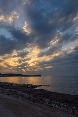 Beautiful sunset in roda beach north corfu, Greece